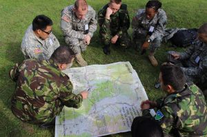 Cadets practicing land nav with the Romanian soldiers.